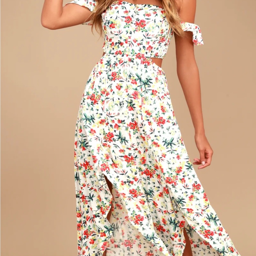 Lush Floral Off-Shoulder Maxi Dress